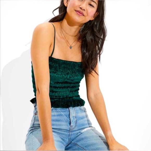 American Eagle Green Velvet Top - Picture 1 of 4